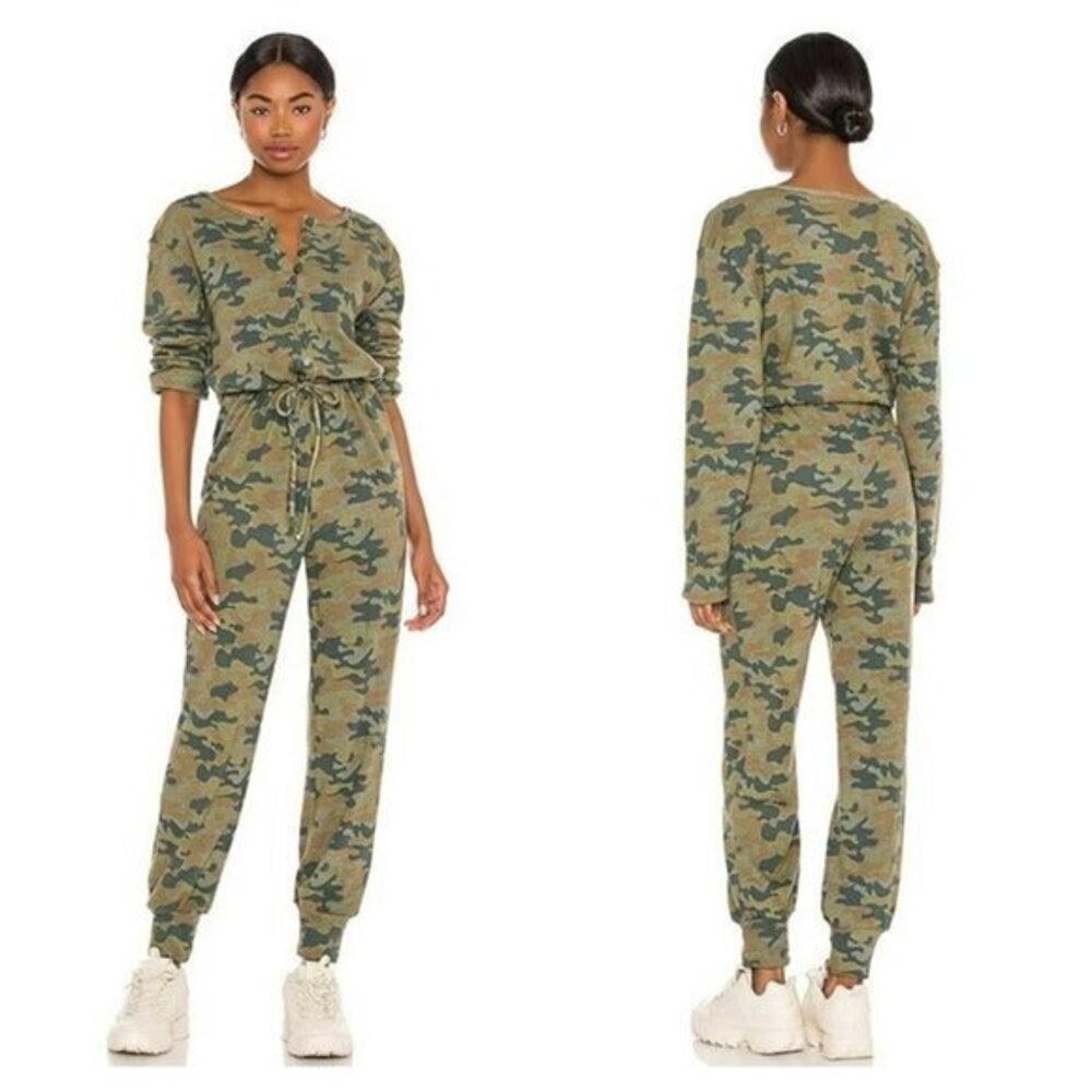 Lovers and Friends Long Sleeve Henley Jumpsuit - Camo